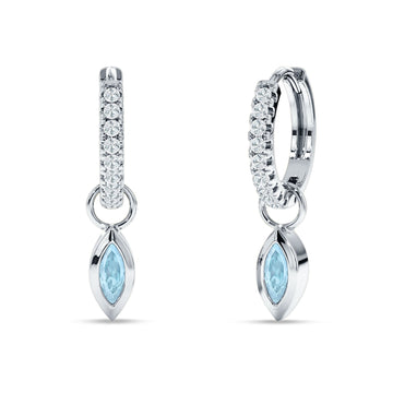 Marquise Drop Dangle Hoop Earring Aquamarine CZ 925 Sterling Silver Wholesale